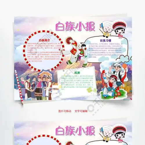 卡通可爱白族小报word手抄报