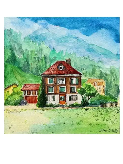 画水彩水彩小景也许在瑞士绘画步骤