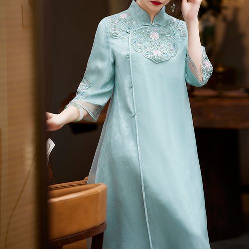 优雅气质宽松旗袍长款改良年轻夏季高端大码连衣裙