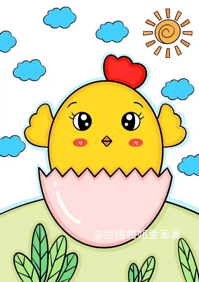 破壳的小鸡.可可爱爱的小鸡,简单易学哦#画画 #简笔画 #儿 - 抖音