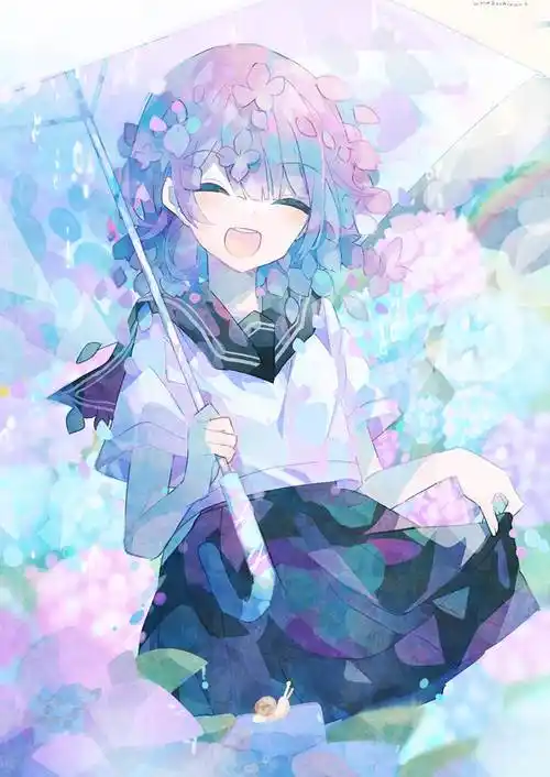 雨上がり梅まろ的紫阳花插画图片