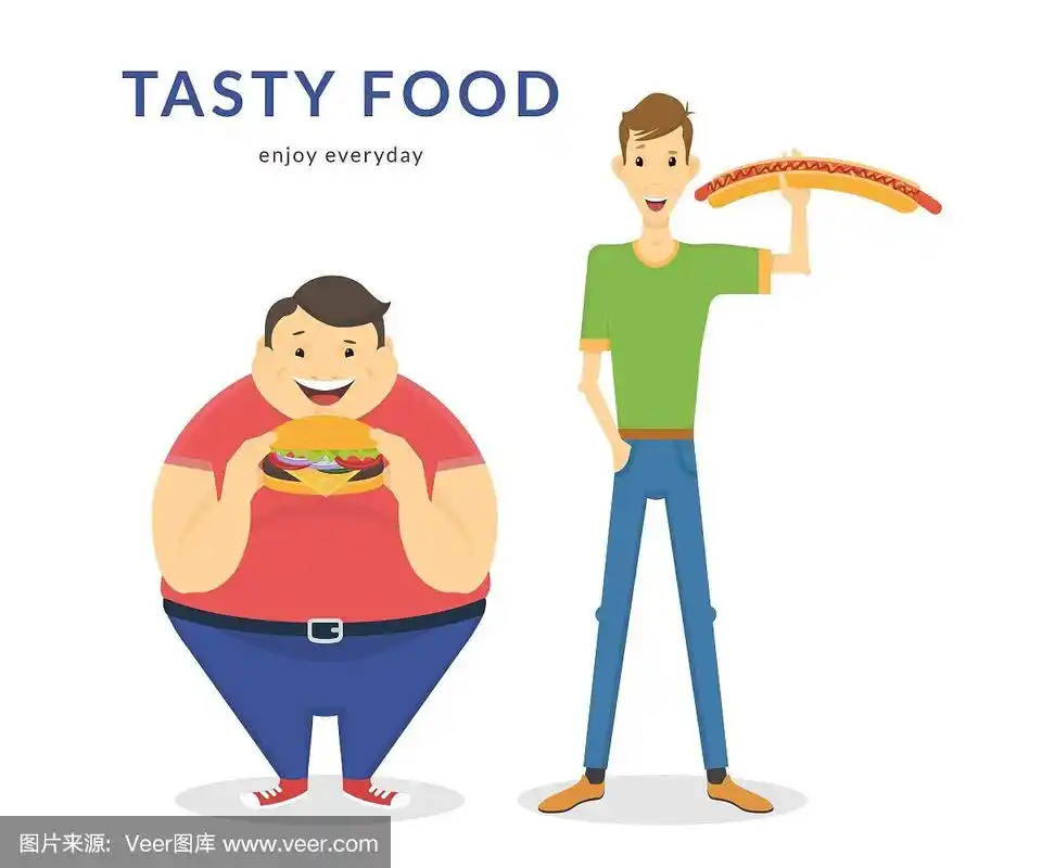 快乐的胖子和瘦子吃着大餐