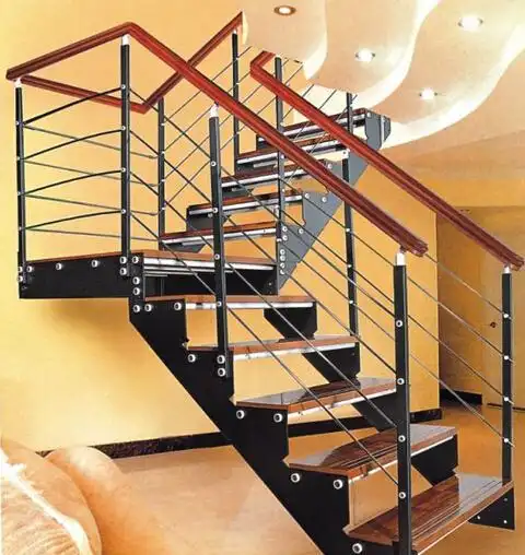 钢木楼梯 英飞l型钢木楼梯 家用式钢木楼梯