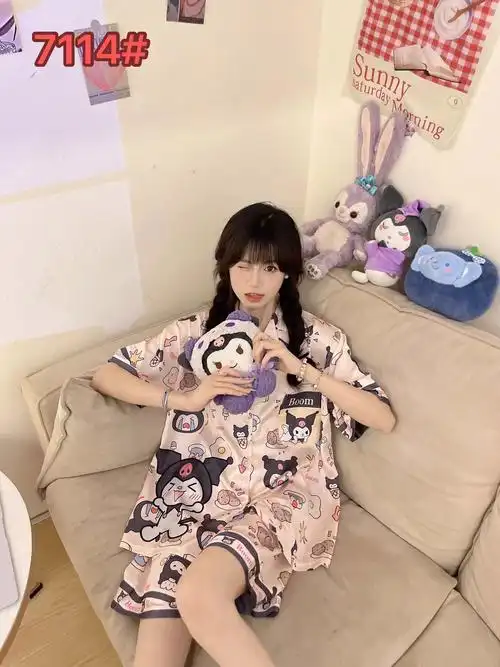 【可可优】夏季仿真丝冰丝绸睡衣女士短袖短裤开衫家居服套装 - 17网