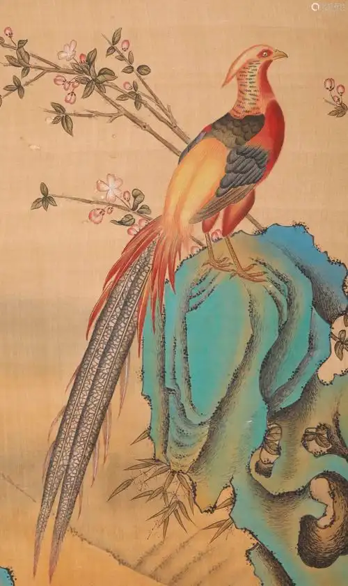 清代郎世宁花鸟绢本立轴