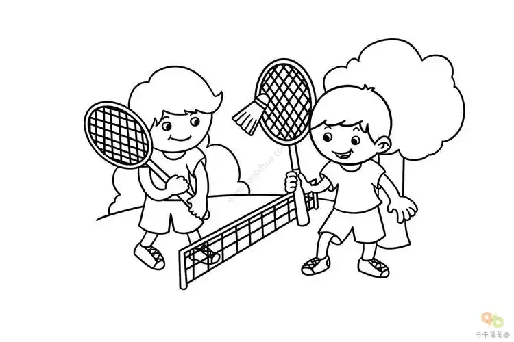 我们爱玩羽毛球简笔画_儿童画简笔画