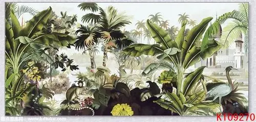 k109270-欧式美式热带雨林植物背景墙壁画