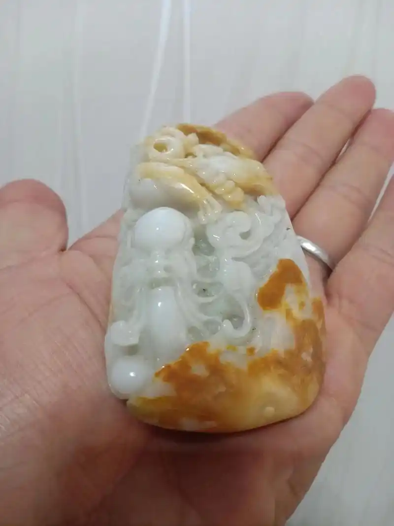 翡翠原石手工雕刻寿星手把件