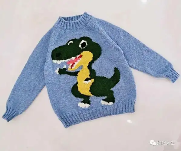 恐龙插肩儿童棒针圆领套头毛衣有编织图解