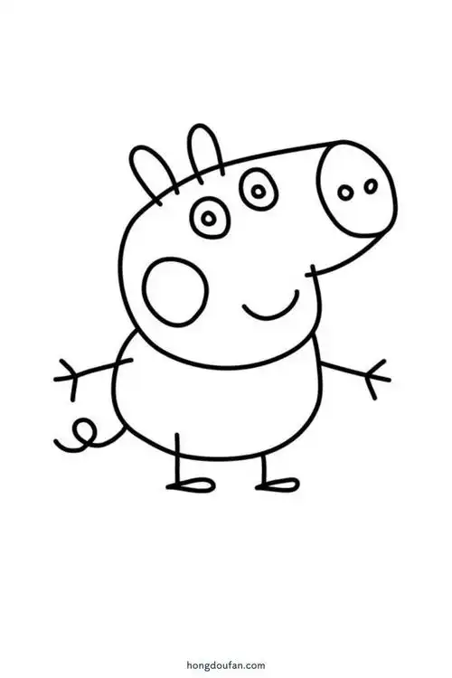 手绘卡通动画片小猪佩奇幼儿填色图片大全-红豆饭小学生简笔画大全
