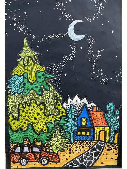 少儿美术课程  #儿童创意画  #创意儿童画  #线描  #彩色线描