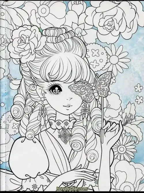 拿着蝴蝶面具的漂亮公主在线涂色图片大全