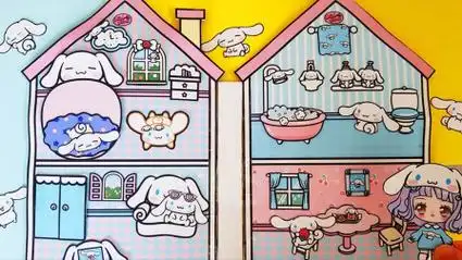 儿童趣味纸娃娃手工:一起看看小女孩和她小伙伴的家吧!