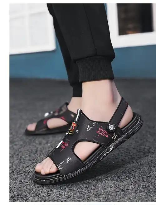 凉鞋男夏季轻便防滑软底沙滩鞋夏天男士潮流凉拖鞋黑白色39