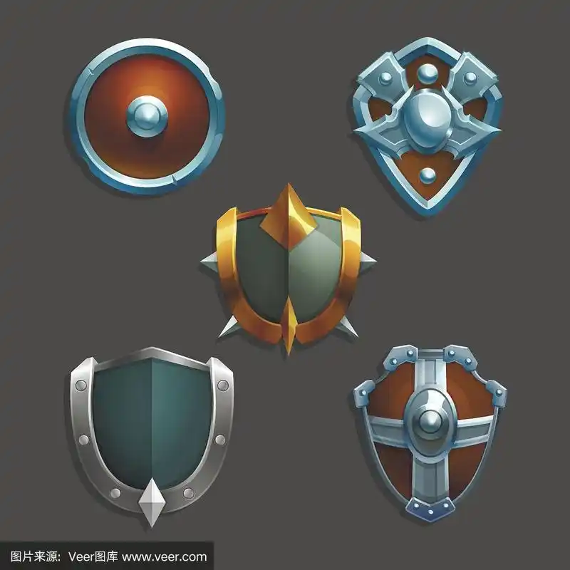 一套中世纪卡通盾牌.矢量插图.