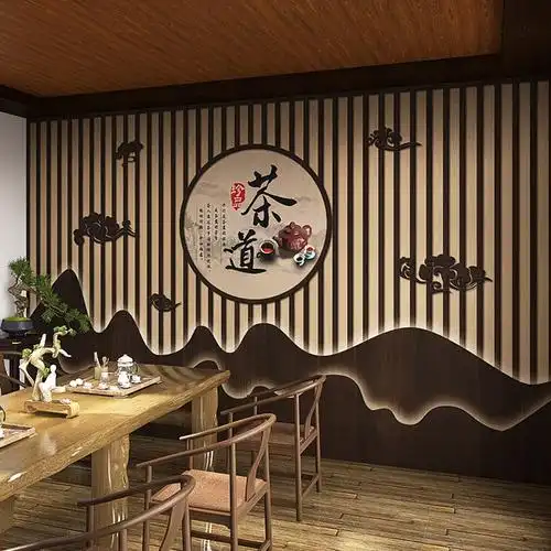新中式客厅禅意茶室装饰壁纸茶叶店墙纸茶文化直播背景墙茶艺墙布