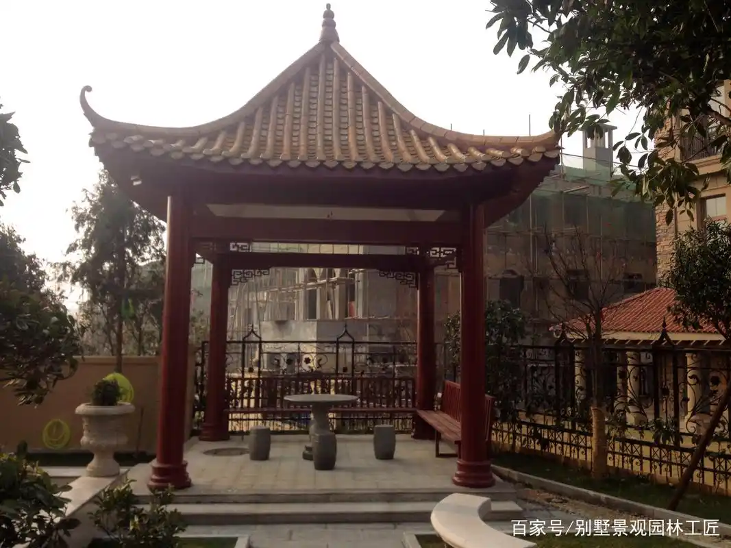 中式别墅样板间庭院花园改造 分享第一次做中式四角景观亭