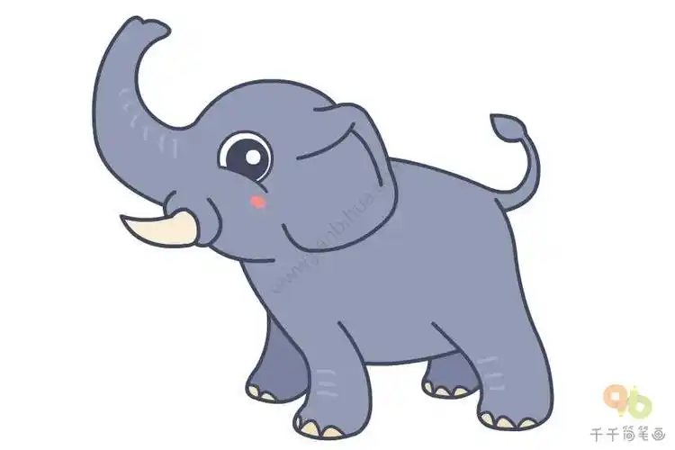 第五步:涂上漂亮的颜色,大象简笔画就画好了!