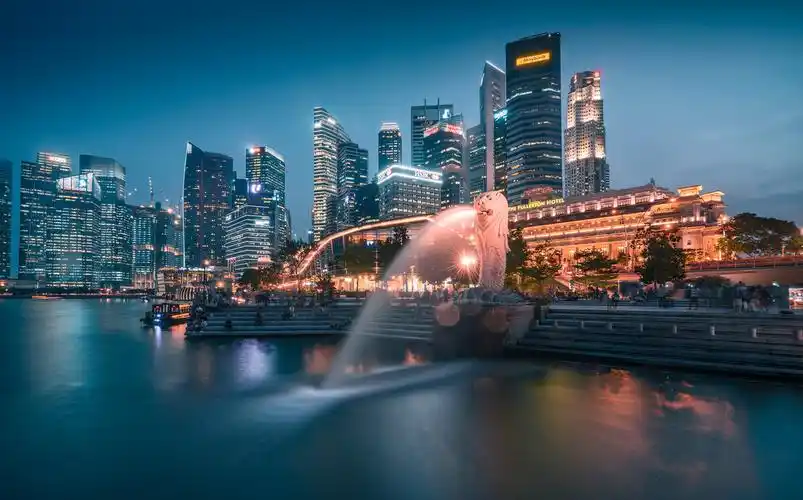 新加坡鱼尾狮公园夜景城市风光