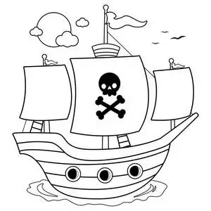 海盗船.黑白着色书页照片