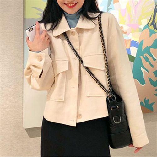 简约翻领工装袋短外套上衣女2022夏新小个子休闲夹克显瘦短装外套