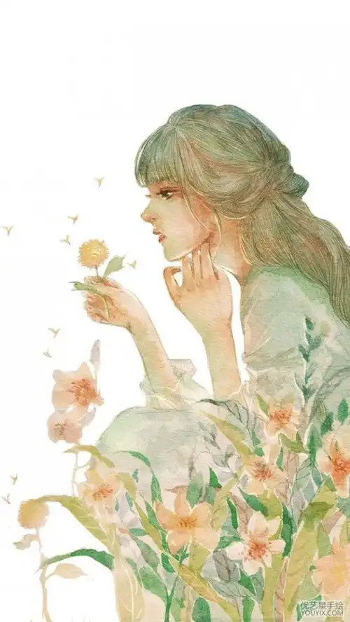 色彩唯美清新透亮女生水彩画图片非常有意境优美的感觉