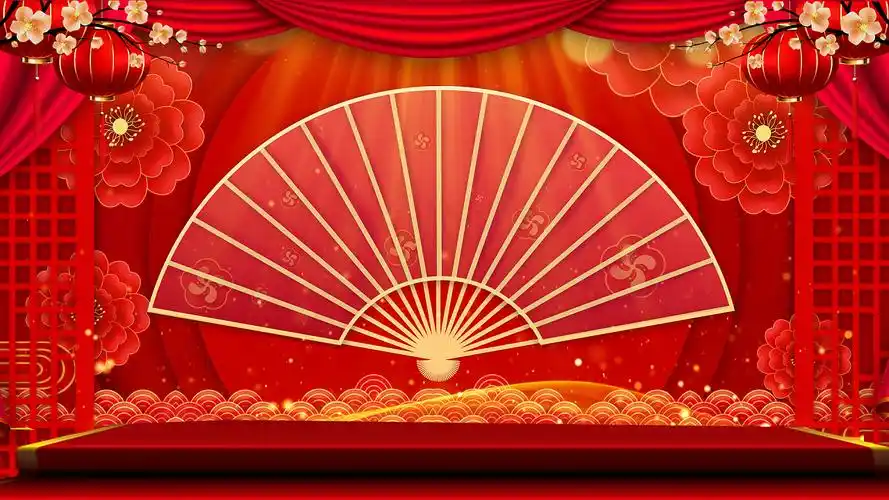 4k红色喜庆相声表演舞台视频背景ae模板相声舞台背景