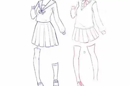 二次元动漫人物绘画教程之不同款式的校服画法