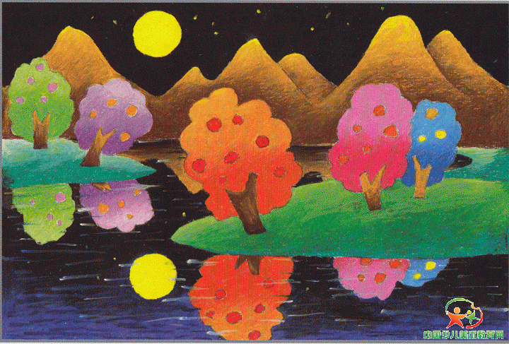 油画棒湖边倒影