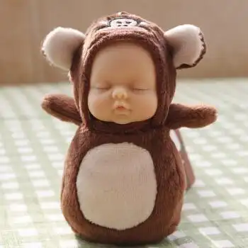 睡梦娃娃钥匙扣仿真睡觉baby包包挂件挂饰汽车挂件 深咖色 钥匙扣