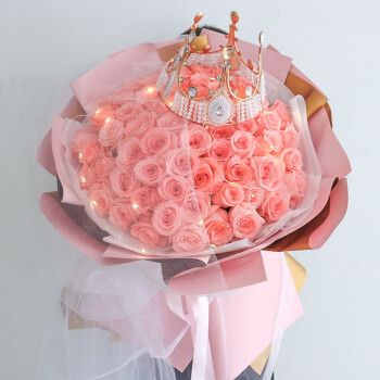 花束礼盒求婚告白送女友生日礼物全国同城配送 52朵粉玫瑰花束—想念