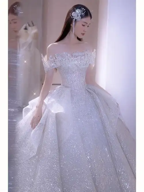 童话王国重工一字肩抹胸婚纱苏州婚纱