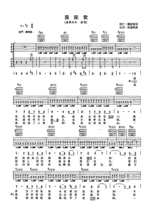 唐朝乐队国际歌吉他谱吉他弹唱谱原版扫弦版