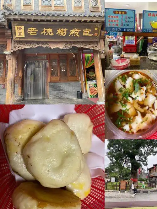 05老槐树水煎包 从北门走几百米有一棵很粗很高的槐树,店铺就在槐树