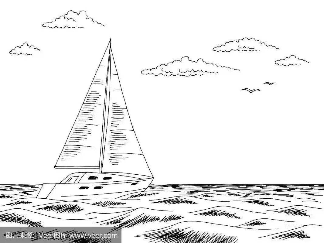 游艇旅行赛船会图形黑白色海素描插图矢量