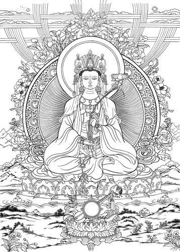 描金唐卡大势菩萨画稿西藏手绘diy静心涂色diy