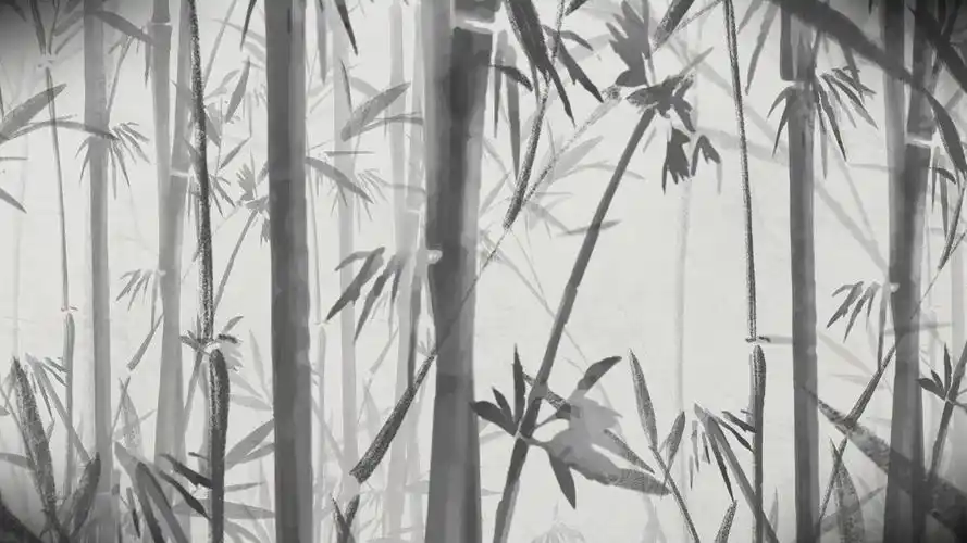4k中国风唯美大气黑白竹林冲屏意境舞台武术水墨背景mp4中国山水水墨