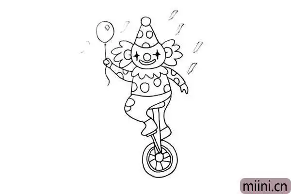 小丑骑单轮车走钢丝简笔画