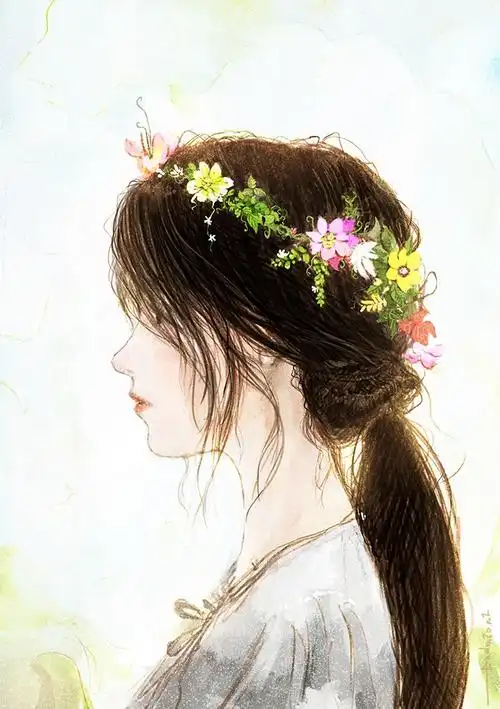优雅古风忧郁忧伤头像壁纸侧脸侧颜花环