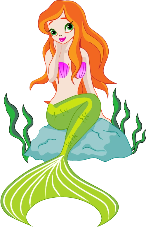 卡通美人鱼,动画形象,海草,岩石,海的女儿图片素材