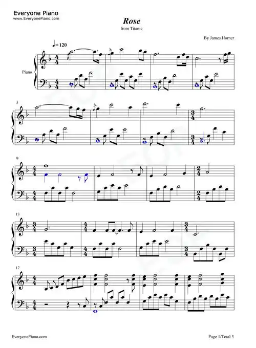rose-泰坦尼克号 原声五线谱预览1