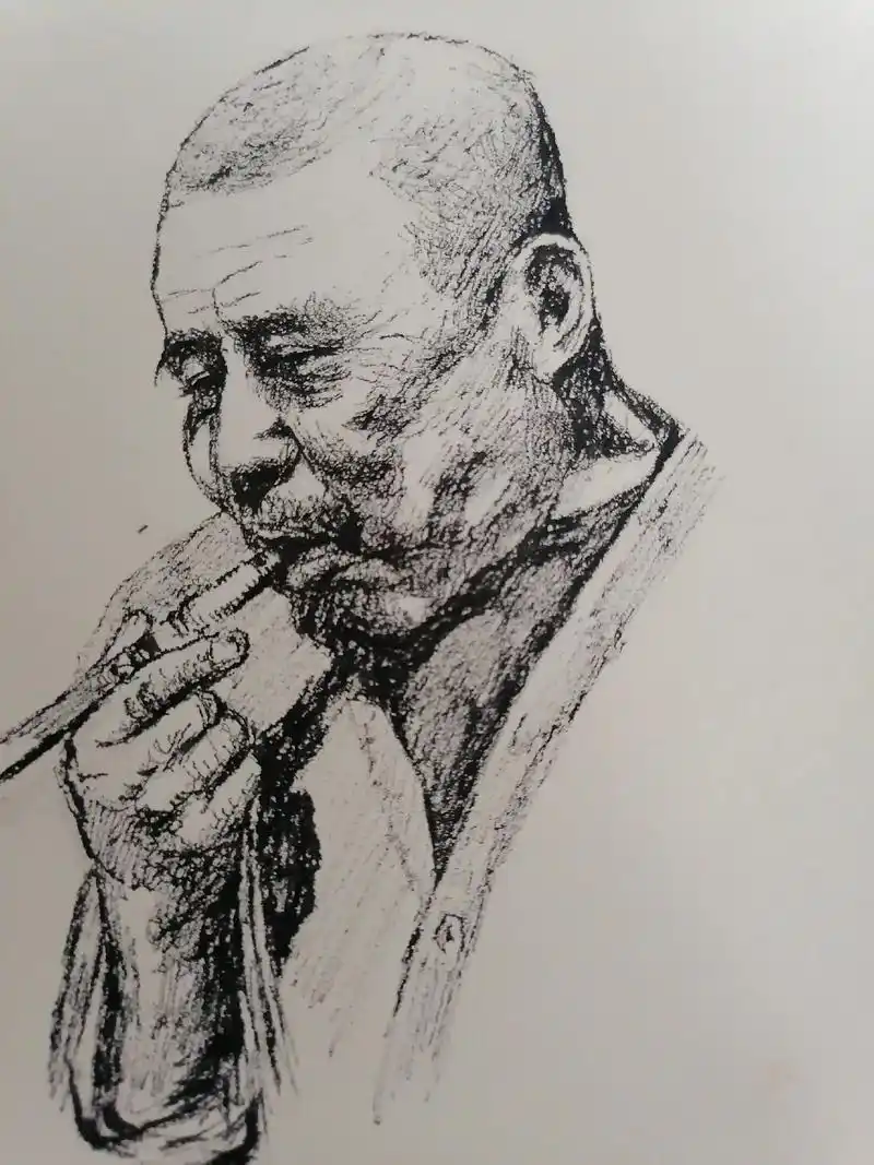 钢笔画人物速写  - 高原蓝 - 抖音