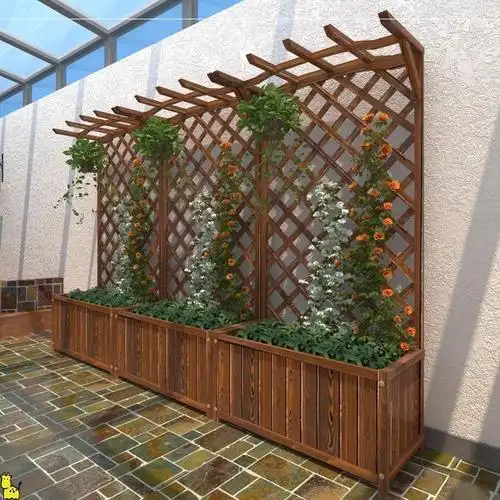 实木爬藤架碳化防腐木花箱户外庭院阳台花架子隔断网格栅栏围栏