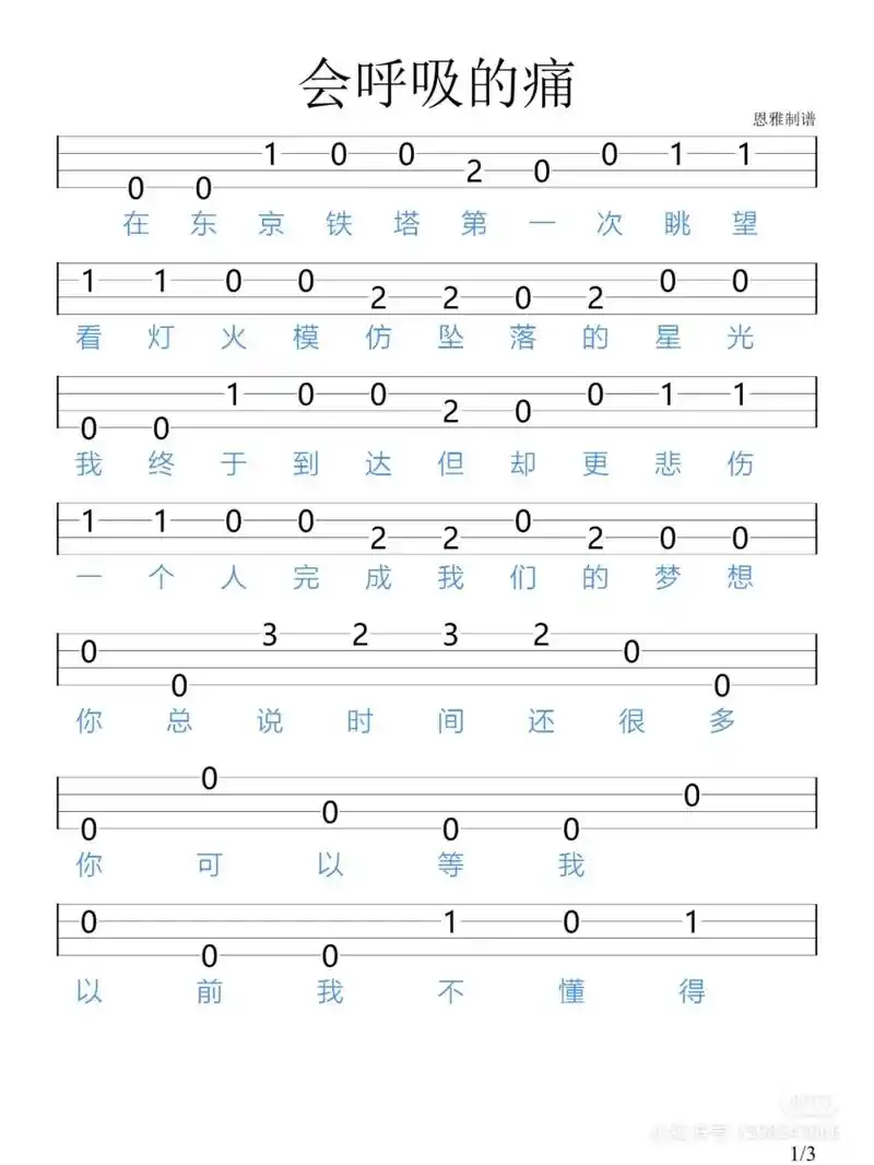 尤克里里 #弹个音符给你听 #尤克里里简谱 会呼吸的痛,还 - 抖音