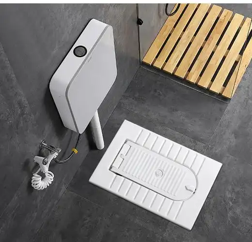 带盖板蹲便器一体翻盖式隐藏形蹲厕所有加盖蹲坑式便池家用大 067水箱