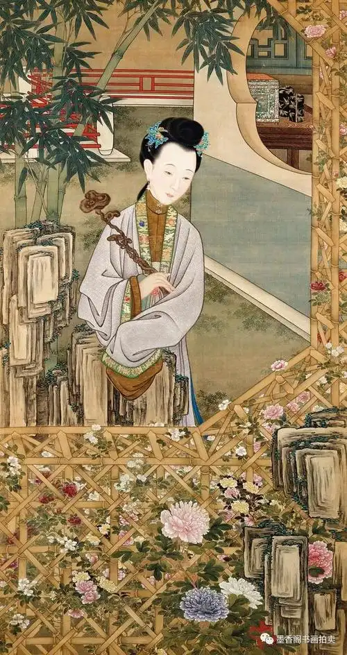 清初宫廷工笔重彩人物画《十二美人图》