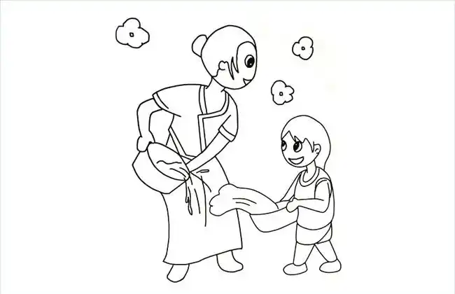 大人和儿童欢度泼水节简笔画图片