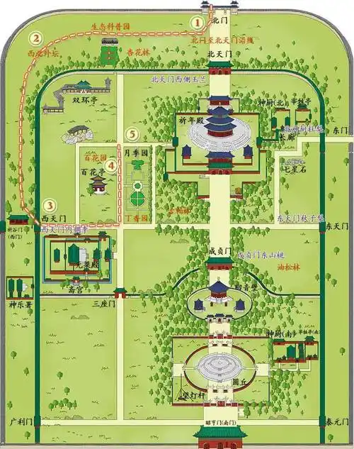 皇乾殿-祈年殿(可顺带游览神厨,长廊,宰牲亭)-丹陛桥-九龙柏-皇穹宇