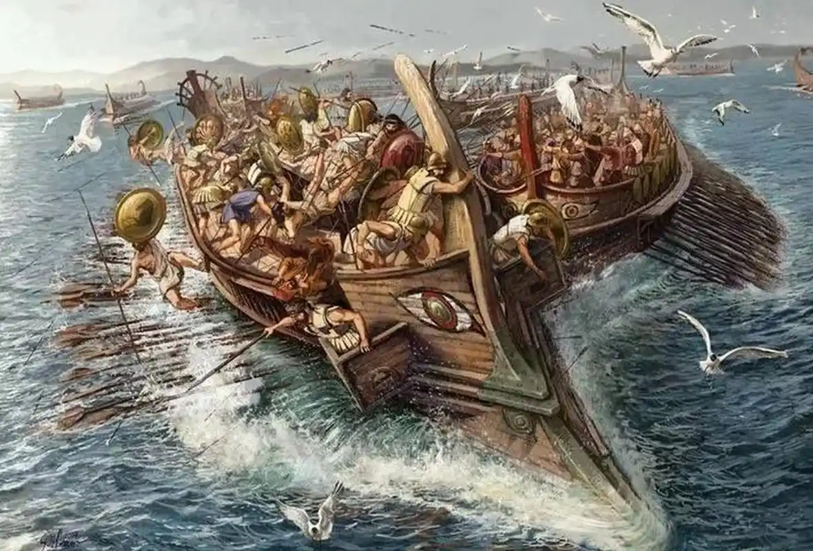 公元前407年五月末的某一天,阿尔喀比亚德在他离开八年之后带着他收集