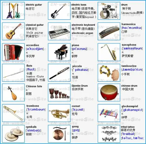 引用 各种乐器的英语名称